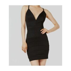 EMERALD SUNDAE Womens Short Dress Black Spaghetti Strap Deep V-back Juniors XXS
